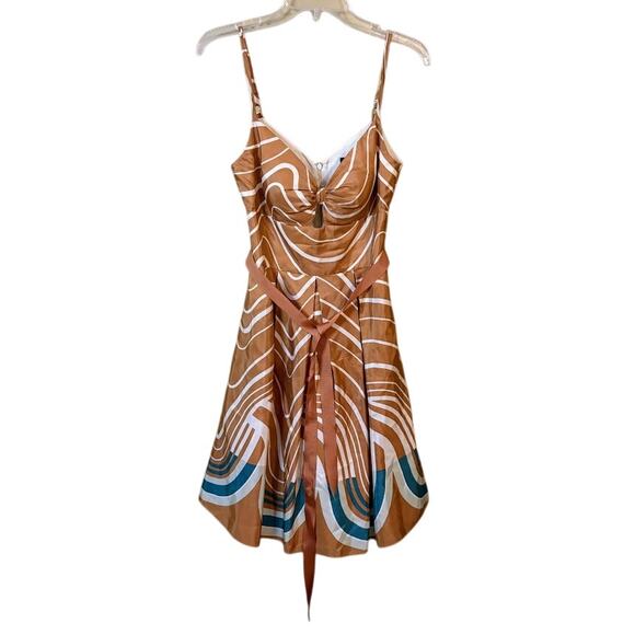 Max & Cleo Dresses & Skirts - Max&Cleo Gold Abstract Print Sleeveless Fit and Flare Silk Cocktail Dress Size 4